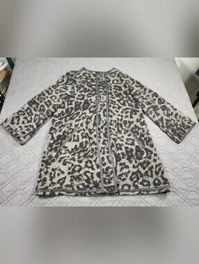 Rafaella leopard print coatigan leopard print faux leather trim Has Wear Size M